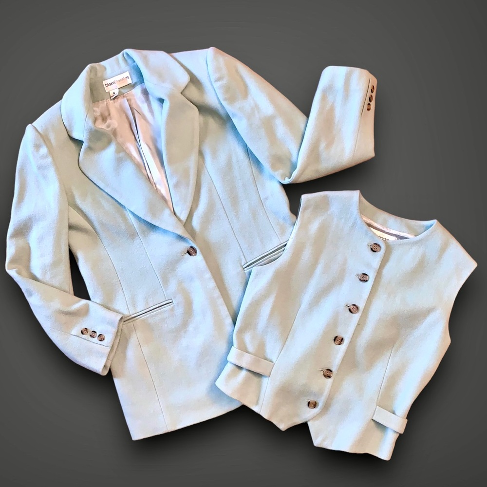 v i n t a g e :: Seafoam Wool Cashmere Longline Blazer Vest Set Bloomingdale’s - Picture 5 of 16